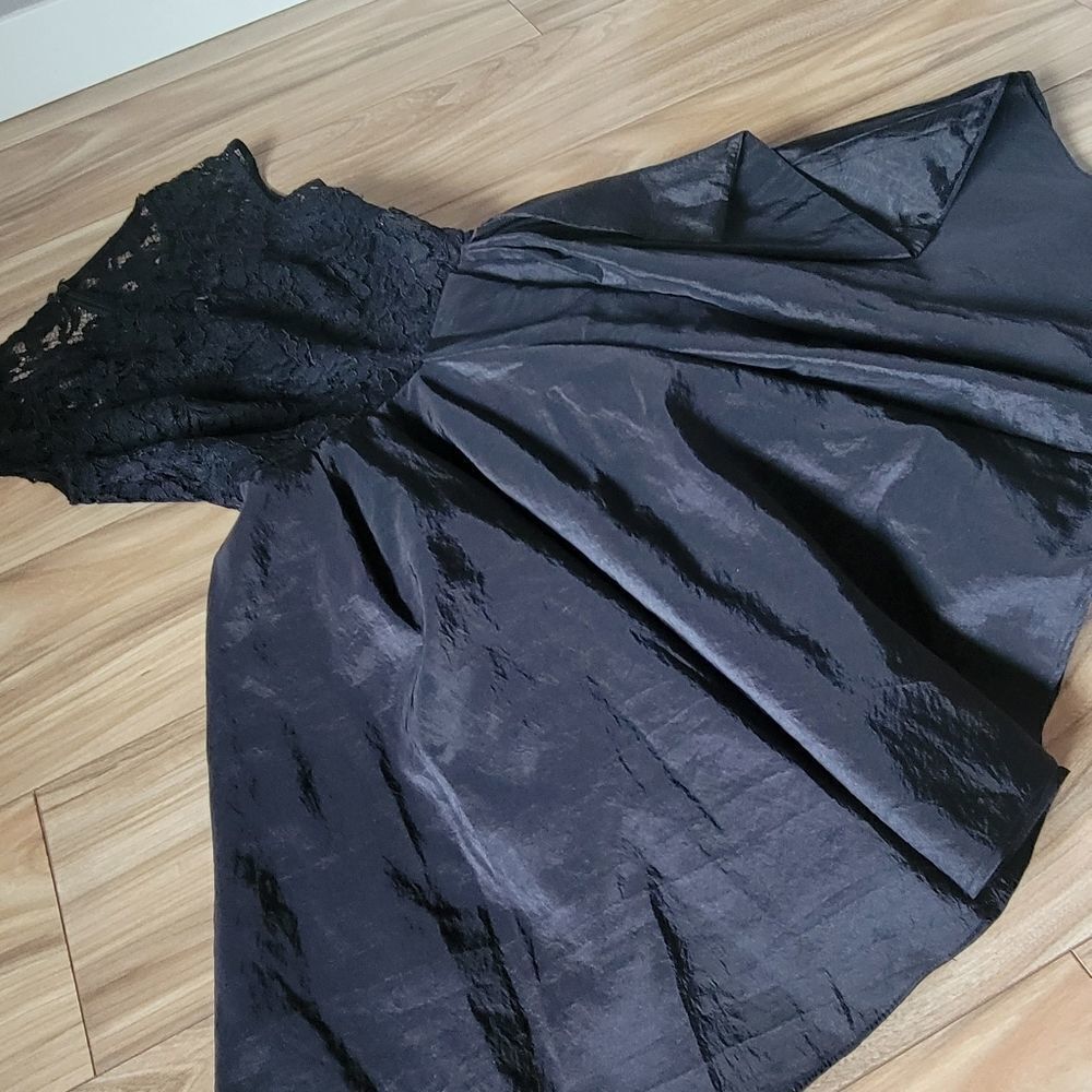 Marchesa Notte Lace Illusion Fit & Flare Taffeta Retro Cocktail Mini Dress Black - Picture 5 of 15